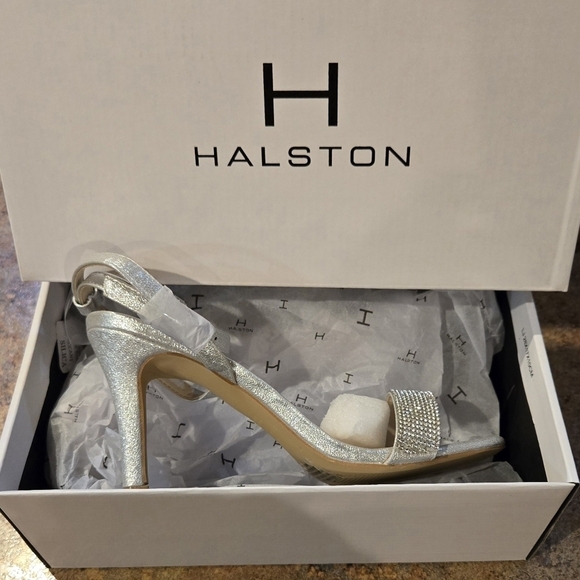 H by Halston Ankle Strap Party Bling High Heel Dress Sandal, Silver, NEW - Picture 11 of 16